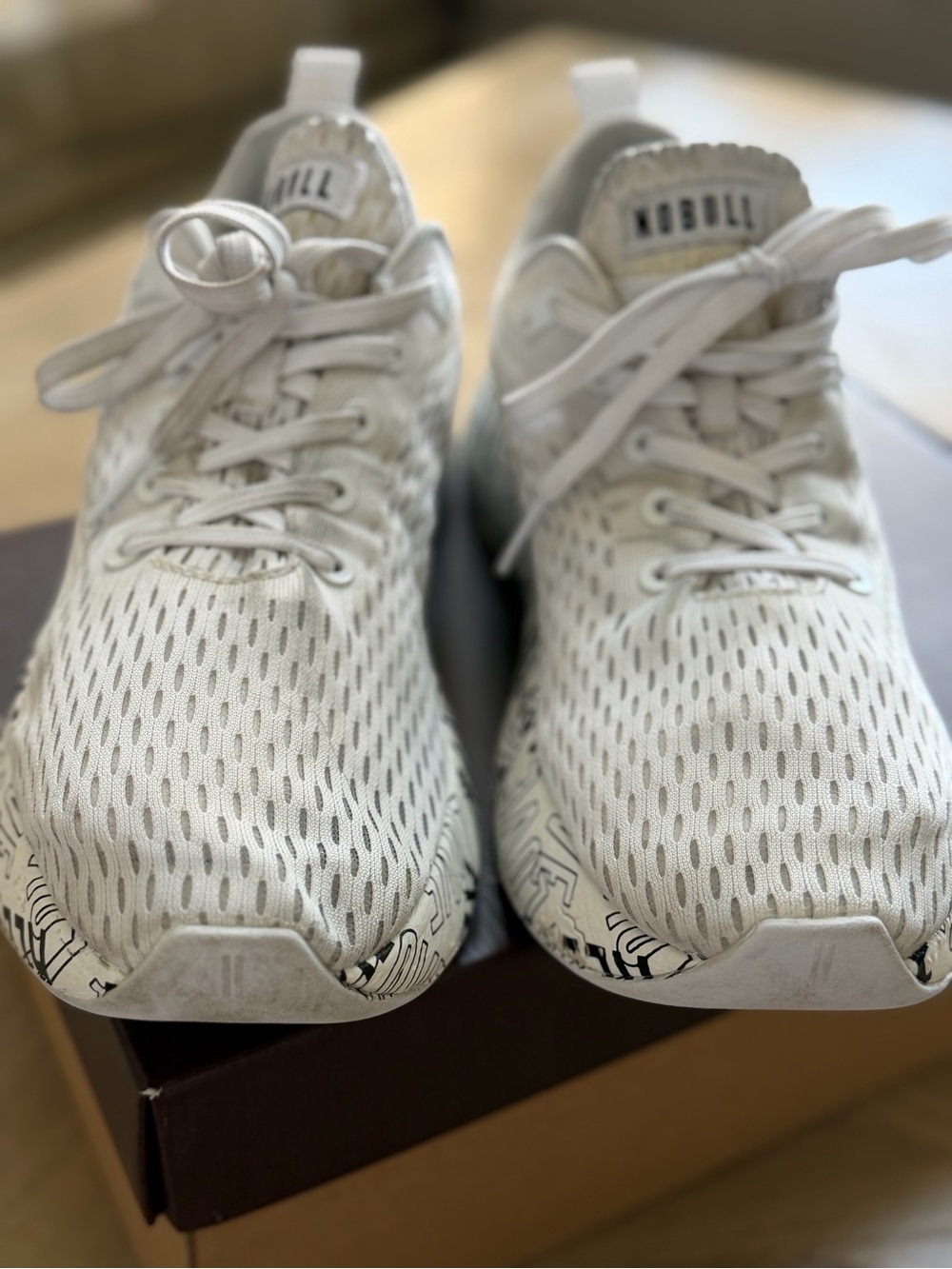 NOBULL White Knit Training Sneakers with Black Interior Print